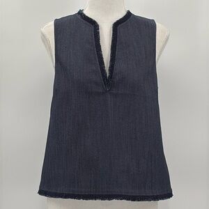 Elizabeth and James Fringed V Neck Sleeveless Cropped Top - Denim - NWOT - Small